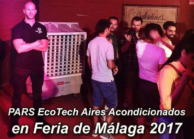 ECO-12000: climatizador evaporativo PARS EcoTech en una caseta de la Feria de Málaga 2017 con gente bailando